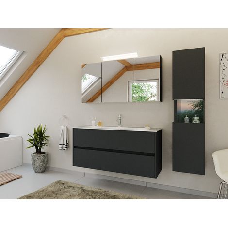 Badmöbel Set Taifun 3tlg. 120 cm mit Spiegelschrank und Hochschrank Grafit (1/5)