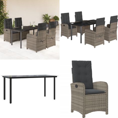 5-tlg. Garten-Essgruppe mit Kissen Grau Poly Rattan - Gartenmöbel - Gartenessgruppe
