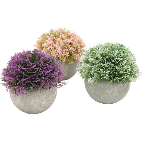 Lot de 3 mini plantes artificielles en pot, fausses plantes vertes en plastique, plantes d'intérieur décoratives rondes en pâte à papier (1/5)