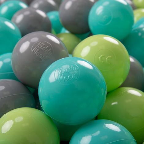 KiddyMoon 200 ∅ 7CM Palline Morbide Colorate Per Piscina Bambini Fatto In EU, Verde Chiaro/Turchese Chiaro/Grigio (1/4)