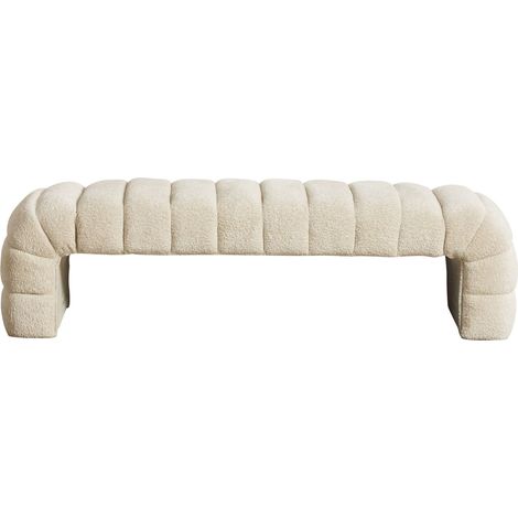 CAIziBanquette de lit rembourrée moderne sans accoudoirs en chenille, avec capitonnage à rainures, chaise longue & tabouret pour salon, chambre, entrée, Beige
