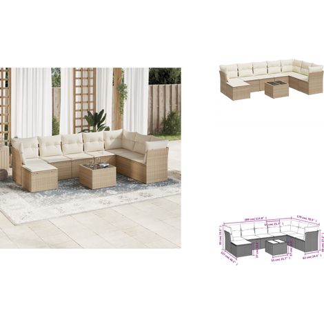 Salon de jardin avec coussins 9 pcs beige résine tressée - Ensemble Salon De Jardin - Mobilier De Jardin - Canapé Jardin - Chaise Jardin - Table Basse Jardin (1/3)