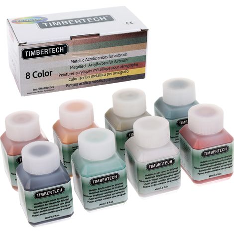 SET DI VERNICI ACRILICHE METALLIZZATE PER AEROGRAFO 8 COLORI 30ML PITTURA (1/4)
