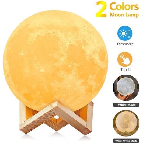 Lampe Lune 3D 8CM 2 Couleurs Veilleuse LED USB Rechargeable Veilleuse Lune pour Chambre Cadeau Noël (1/4)