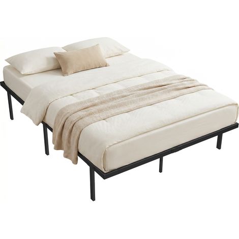 Cadre lit métal 140x200cm rangement sous lit sommier lattes sans matelas à ressorts (1/4)