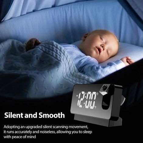 Réveil de projection portable Température Date Grand écran Affichage LED numérique sur le mur de plafond Angle 180 ° Alimenté par USB Chevet Sommeil silencieux pour la chambre à coucher à la maison (1/5)