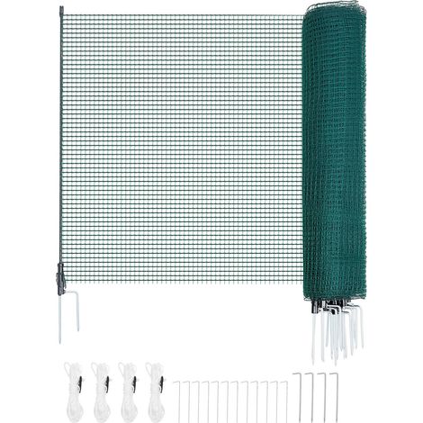 Clôture temporaire avec poteaux, grillage plastique 1,2 x 20 m, filet de sécurité pour jardin avec piquets à double pointe et haubans, clôture temporaire pour chiens, poules, plantes, cours extérieure (1/5)