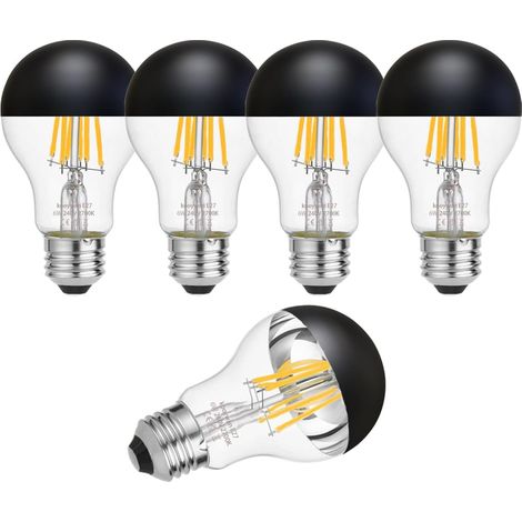 Ampoule LED Demi-Chromée Noir Mat, 6W E27 Style Industriel pour Suspensions et Appliques Murales 5pcs (1/5)