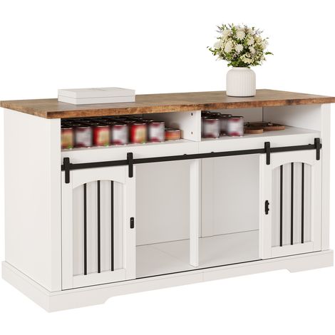 Meuble cage pour chien d'intérieur avec portes coulissantes verrouillables, cloison centrale amovible, rangement ouvert, blanc et bois foncé 153 cm - CHICFURN (1/5)