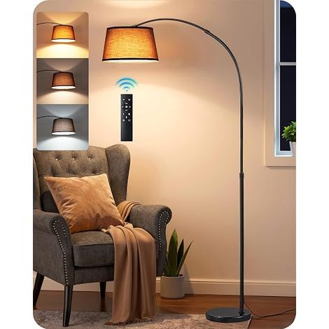 Living Room Floor Lamp, Adjustable Height 143-176 cm, Arc Lamp with Rotating Head and Metal Structure, Magnetic Remote, Dimmable, E27 Socket with 9W LED Bulb Included (1/5)