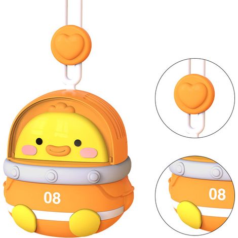 Ventilateur de cou portable rechargeable USB, motif animal mignon, 3 vitesses, petit ventilateur électrique jaune