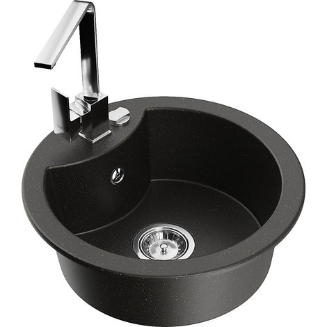 Mexen Diego Granitspüle 1-becken mit Küchenarmatur Rita, schwarz/gold metallic - 6512-75-670300-00 (1/5)