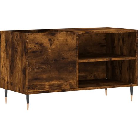 Armoire à disques pratique style industriel rangement vinyles 85 x 38 x 48 cm en bois d'ingénierie chêne fumé (1/5)
