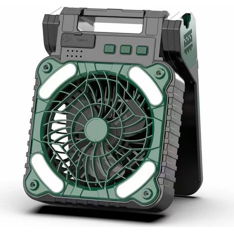 Solarventilator, 5200 mAh wiederaufladbarer Ventilator, Standventilator mit LED, Timer, 4 Geschwindigkeiten, leistungsstarker Campingventilator für draußen und drinnen (1/4)