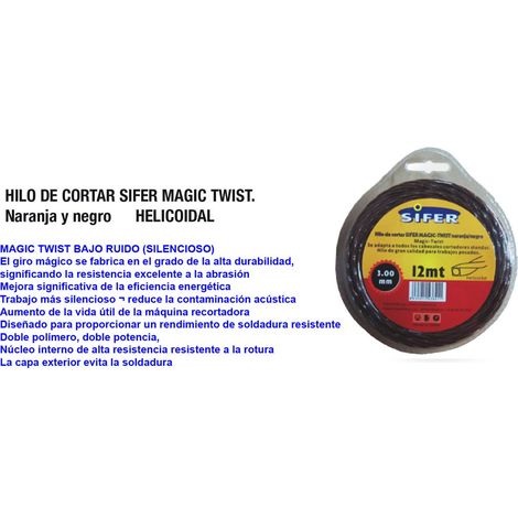 Fil de débroussailleuse Sifer Orange Noir Silence Helico 3,0 mm x 56 m