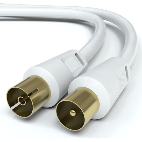 Goobay 11512 Cable de antena, conector coaxial niquelado a toma coaxial, cable coaxial apto para TV, HDTV, radio, DVB-T2, DVB-S, DVB-S2, DVB-C, apantallado doble, 70 dB, 75 Ohm, 5m, blanco (1/5)