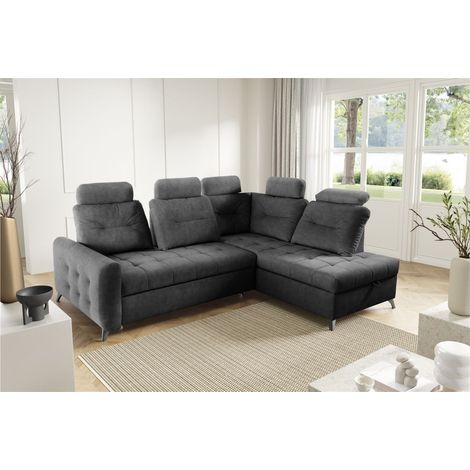 Ecksofa Schlafsofa Sofa WENDIE Stoff Hold Me Dunkelgrau Ottomane Rechts