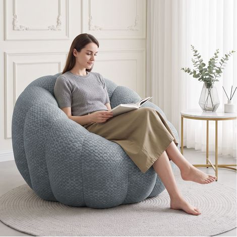 Fauteuil poire bulle en forme de fleur – Mobilier déco mignon pour chambre, salon, dortoir et appartement – 112×105×74 cm – Gris (1/5)