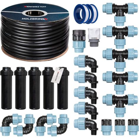 Kit d'arrosage enterré 50m – Tuyau LDPE 25mm – 5x arroseurs automatiques pop-up – Système extensible pour pelouses jusqu'à 400m2 – Holzbrink (1/5)