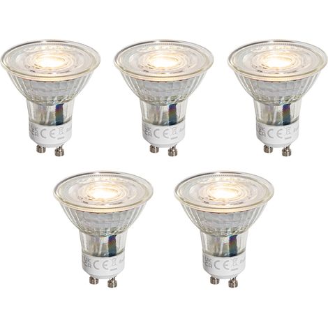 LUEDD Juego de 5 bombillas LED GU10 de 50 mm regulables transparentes 4,9 W 500 lm 2700 K