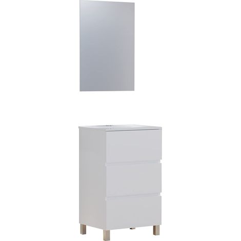 Mélamine 16 mm céramique Meubles de Salle de Bain avec lavabo et Miroir, Blanc, 50 cm (1/5)