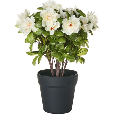 Pianta artificiale in vaso per interni Decorazione in plastica Rododendro con fiori bianchi Novella