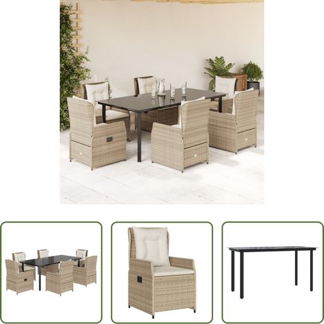 vidaXL Gartensessel - 7-tlg. Garten-Essgruppe mit Kissen Beige Poly Rattan (1/5)