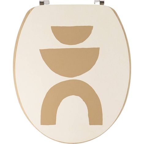 Tapa de inodoro de mdf de 18 pulgadas, diseño estampado, asiento con efecto de madera clara, fijaciones de acero inoxidable - tribal craft ocre - Tendance (1/5)