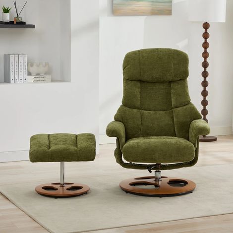 Komfortabler Relaxsessel mit Massage und Wärmefunktion, Liegefunktion & Hocker, 360° drehbar, Chenille