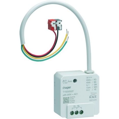 Module de sortie 2x 6A /230V, 2 entrées, à encastrer, KNX - HAGER TYBS692F