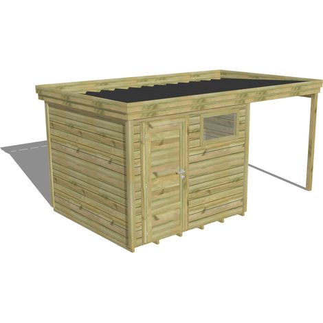 ABRI DE JARDIN bois Pin autoclave 27mm - 4,64x2,64m / 12,3m2 - Bac acier - Plancher bois (1/5)