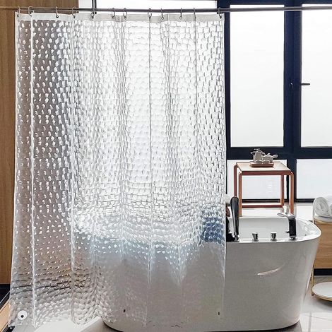 1 Rideau Douche, 180x180cm, PEVA Imperméable, 12 Crochets, Ourlet Lesté, Antibactérien, Pour Salle de Bain (1/5)
