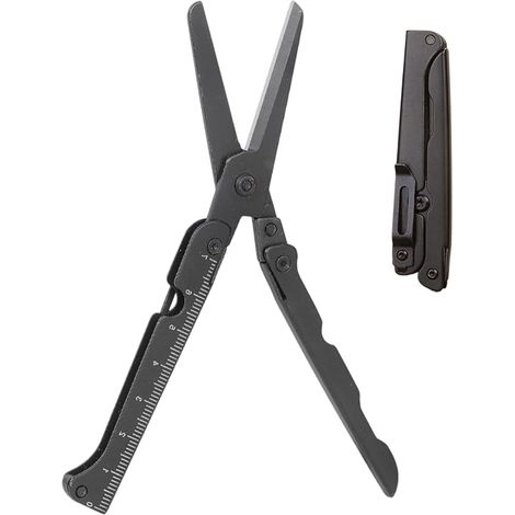 Klappschere Klappmesser aus Edelstahl mit integriertem Lineal, tragbares Werkzeug für Näharbeiten, Basteln, Kunstprojekte, Gartenarbeit, Camping, Reisen, Büro, Zuhause, Schule (1/5)