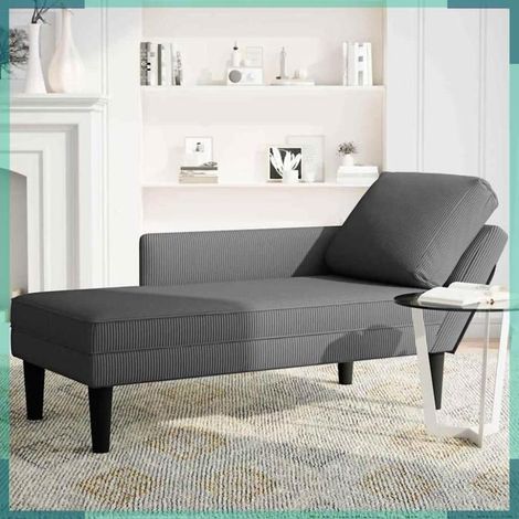 4009816 Chaise longue avec coussin gris foncé tissu en velours ctelé (1/5)