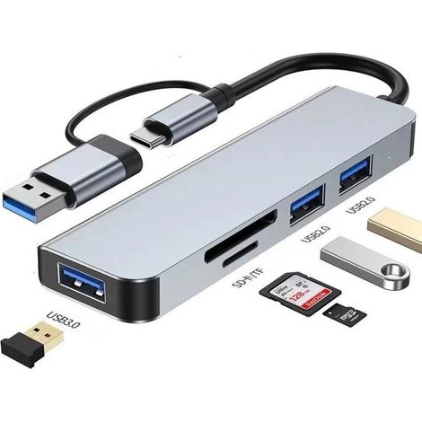 Hub USB 3.0 Type-C 5-en-1 avec lecteur SD/TF, station d’extension compatible PC portable et ordinateur (1/5)