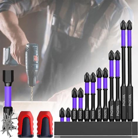 Set di 14 punte per cacciavite magnetico ad alta potenza, set di punte per cacciavite elettrico magnetico antiscivolo per avvitatore a percussione, set di punte per cacciavite magnetico aggiornato per