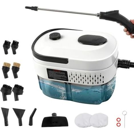 Manual Steam Cleaner 2500 W 3 Bar Water Tank 1400ml Heating Time 15s 3 Speeds 6 Brush Heads for Kitchen, Windows, Floors, Bathrooms, Cars (1/5)
