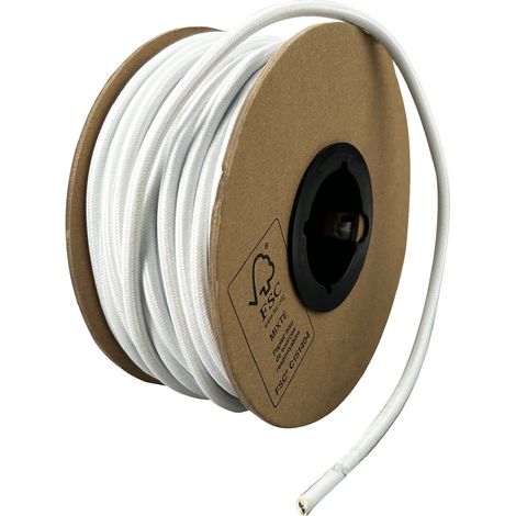 Bobine câble électrique tissu blanc, longueur 25m, diamètre 6.2mm, câble 2X0.75MM2 - Tibelec (1/5)