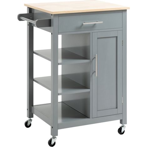 Compact Kitchen Trolley Utility Cart on Wheels with Open Shelf & Storage Drawer for Dining Room, Kitchen, Grey