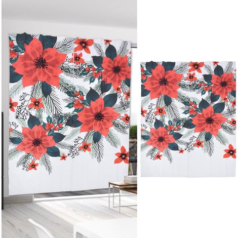 Rideaux imprimés en 3D avec motif de fleurs rouges et de feuilles vertes, pour balcon ou véranda, 170 x 200 cm (1/5)