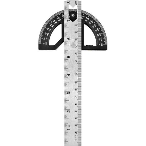 Règle d'angle rapporteur – Jauge réglable en acier inoxydable avec mesure de 0 à 180 degrés pour travaux de menuiserie (noir. 20.3 . alliage) (1/5)