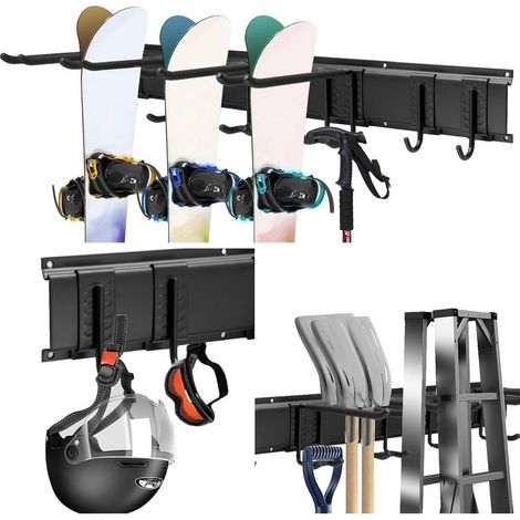 Sinoer Garage Tool Manager support mural, garage Wall Manager support de rangement avec 6 crochets, outils de jardin cintre pour matériel de ski, chaise, balai, vadrouille, râteau outils de jardin