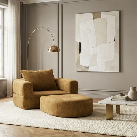 URBAN MEUBLE Canapé fauteuil convertible 3-en-1 matelas de sol modulable en chenille jaune avec oreiller intégré (1/5)