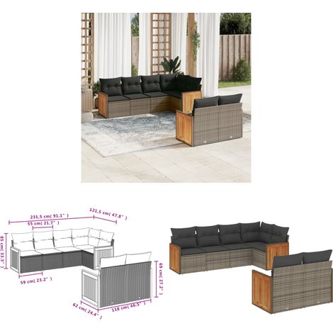 7-tlg. Garten-Sofagarnitur mit Kissen Grau Poly Rattan - Gartensofas - Outdoor Möbel - Gartenmöbel Set - Rattan Gartenmöbel - Lounge Set - Home & Living (1/3)