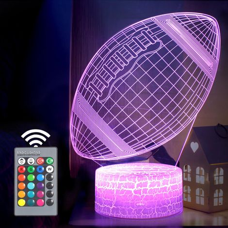 Veilleuse 3D, Lampe D'ambiance Tactile à Illusion D'optique LED Avec Télécommande, Rugby Cadeaux de pour Enfants Garçons Filles, 16 Couleurs pour la Décoration de Bureau de Table [Classe énergétique G