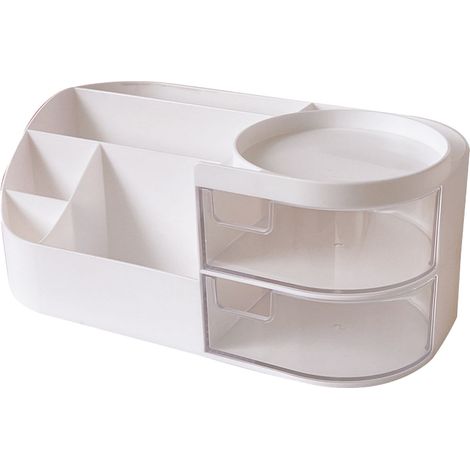 Organisateur de Bureau Blanc 2 Tiroirs Plastique Rangement Stylos Fournitures Accessoires de Bureau Compact et Pratique (1/5)