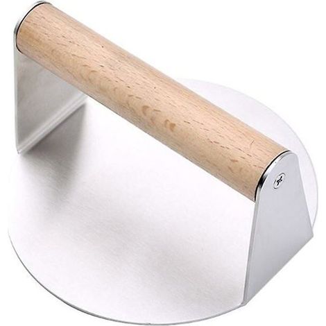 Presse à hamburger en acier inoxydable Presse à grille robuste avec poignée en bois Presse à bacon rond Smasher pour la cuisin (1/5)