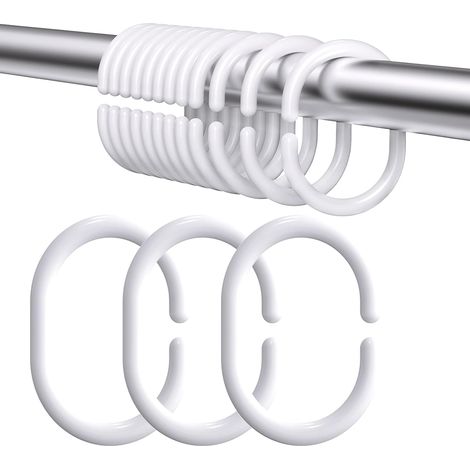 Lot de 24 anneaux en C pour rideau de douche, anneaux de suspension en plastique, anneaux de rideau de douche, crochets pour salle de bain, tringle de rideau de douche (blanc) (1/5)