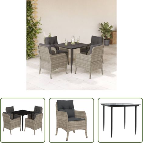 vidaXL Chaise de jardin - Ensemble à manger de jardin et coussins 5 pcs gris clair rotin (1/5)