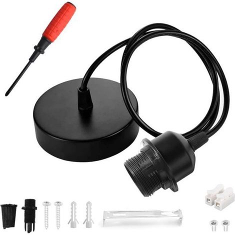 Suspension lumineuse - - Câble textile réglable 150 cm - Douille E27 - Puissance 60 W - Tension 220-240 V (1/5)